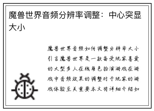 魔兽世界音频分辨率调整：中心突显大小